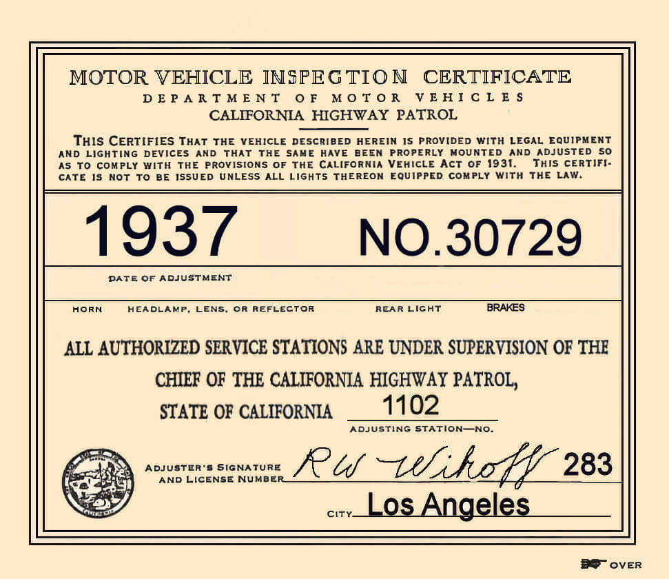 1937 California Inspection sticker 1937 California Inspection sticker